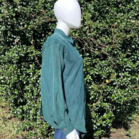 JUST Silk 100% Silk Button Down Forest Green LongSleeve Dress Shirt - Picture 4 of 13